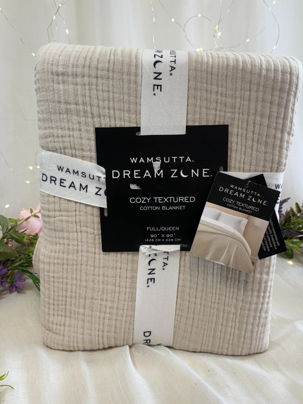 Wamsutta Dream Zone Cotton Cozy Textured Blanket Beige Full Queen New RARE